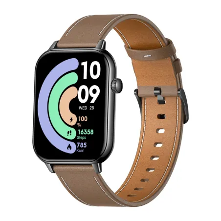 COLMI C28 Smartwatch – Black + Brown Leather Strap